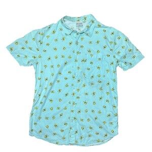 Pokemon Men's Small Pikachu Print/Aqua Short Sleeve Button Down Shirt